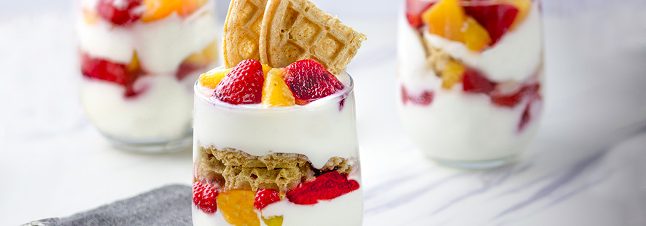 Creamy Strawberry Peach Waffle Parfait