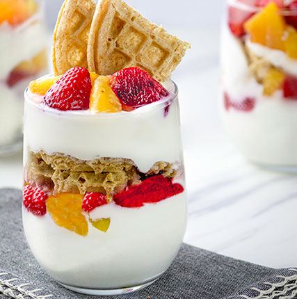 Creamy Strawberry Peach Waffle Parfait