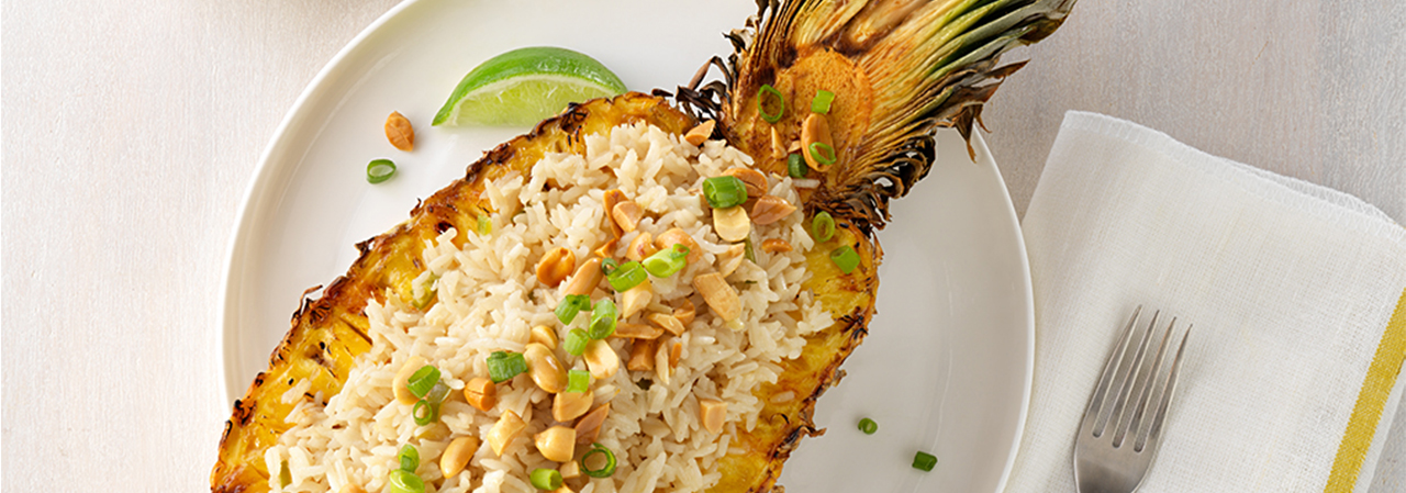 Roasted Pineapple with Serrano Pepper and Ginger Coconut Rice