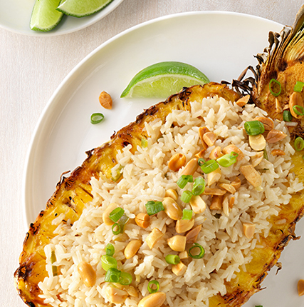 Roasted Pineapple with Serrano Pepper and Ginger Coconut Rice