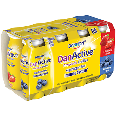 DanActive Probiotic Dailies Dairy Drink, Strawberry and Blueberry 8-ct Variety Pack, 3.1oz