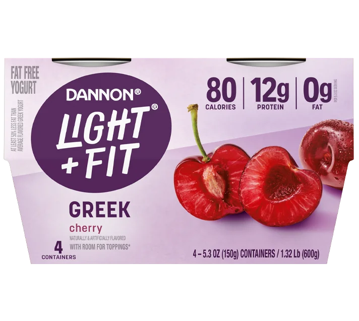 Light + Fit Fat Free Greek Yogurt, Cherry, 5.3oz, 5.3oz 4pk