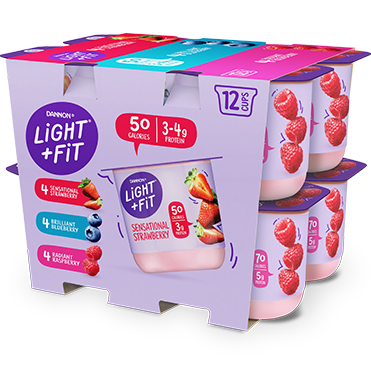 Light + Fit Fat Free Yogurt, Blueberry, Strawberry, and Raspberry Variety Pack, 4oz 12pk