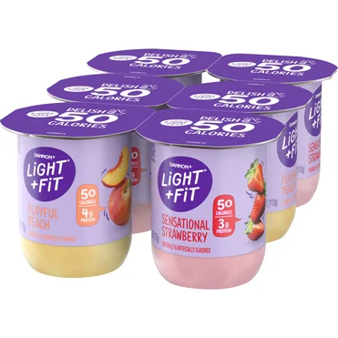Light + Fit Nonfat Yogurt Strawberry and Peach 4oz 6 Pack