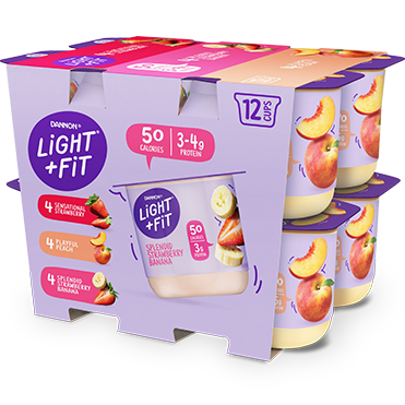 Light + Fit Fat Free Yogurt, Strawberry, Peach, and Strawberry Banana Variety Pack, 4oz 12pk