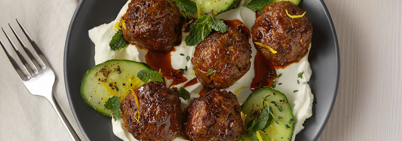 Spiced-Lamb Meatballs with Labneh and Cucumbers