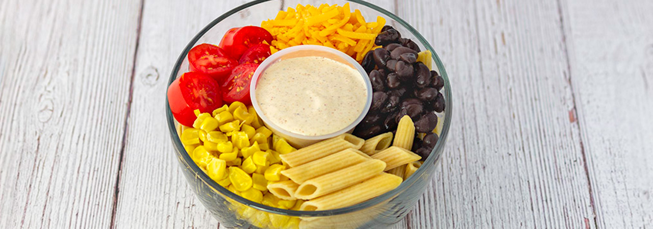 Vegetarian Fiesta Pasta Salad with Spicy Yogurt Dressing