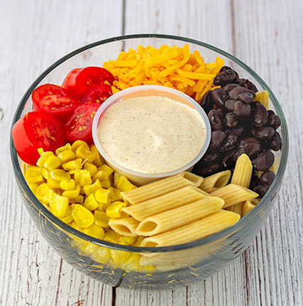 Vegetarian Fiesta Pasta Salad with Spicy Yogurt Dressing