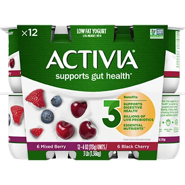 Activia Lowfat Yogurt, Black Cherry and Mixed Berry, 4oz 12pk