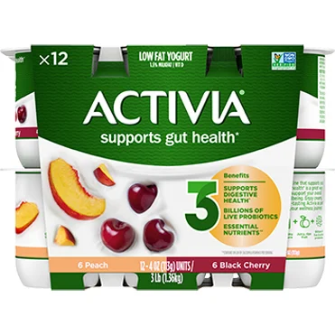Activia® Lowfat Prebiotic Yogurt | Black Cherry and Peach 4oz 12-Count Wholesale