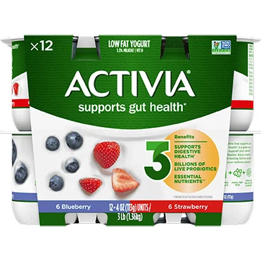 Activia® Lowfat Prebiotic Yogurt | Strawberry and Blueberry 4oz 12-Count Wholesale