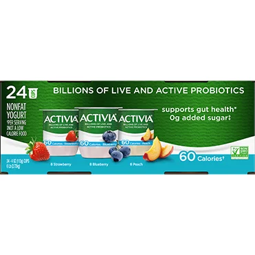 Activia® Lowfat Yogurt | Strawberry, Blueberry, and Peach 24-Count Variety Pack, 4oz Wholesale