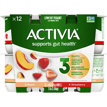 Activia® Lowfat Prebiotic Yogurt | Strawberry and Peach 4oz 12-Count Wholesale