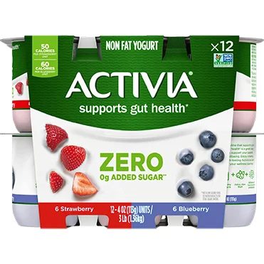 Activia® Zero 0g Added Sugar Yogurt | Strawberry and Blueberry 4oz 12-Count Wholesale