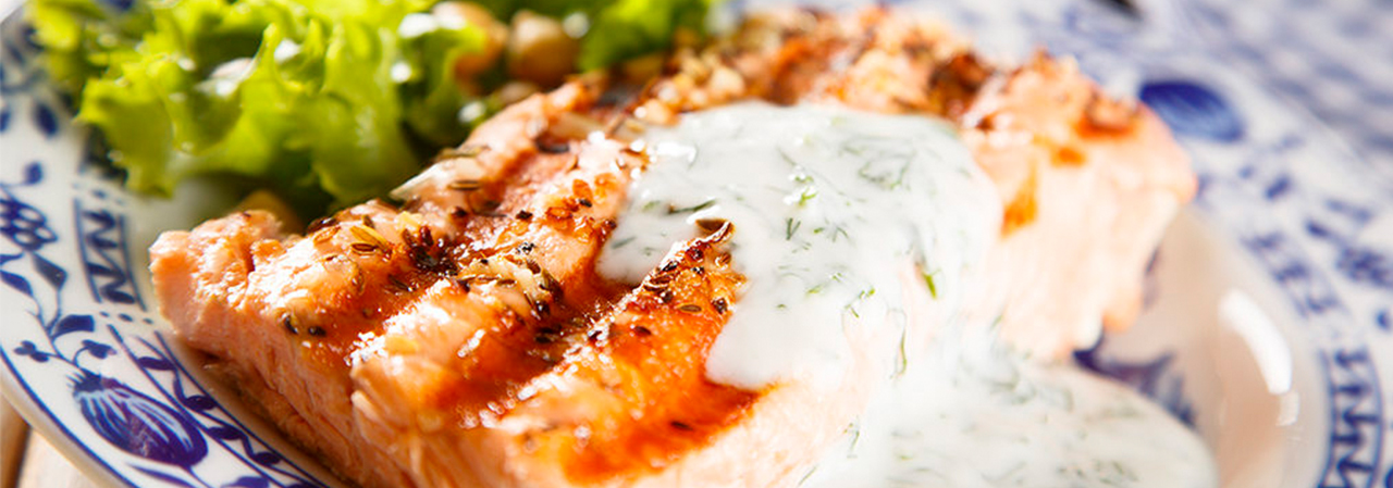 Pan-Roasted Salmon with Tzatziki & Fennel Arugula Salad